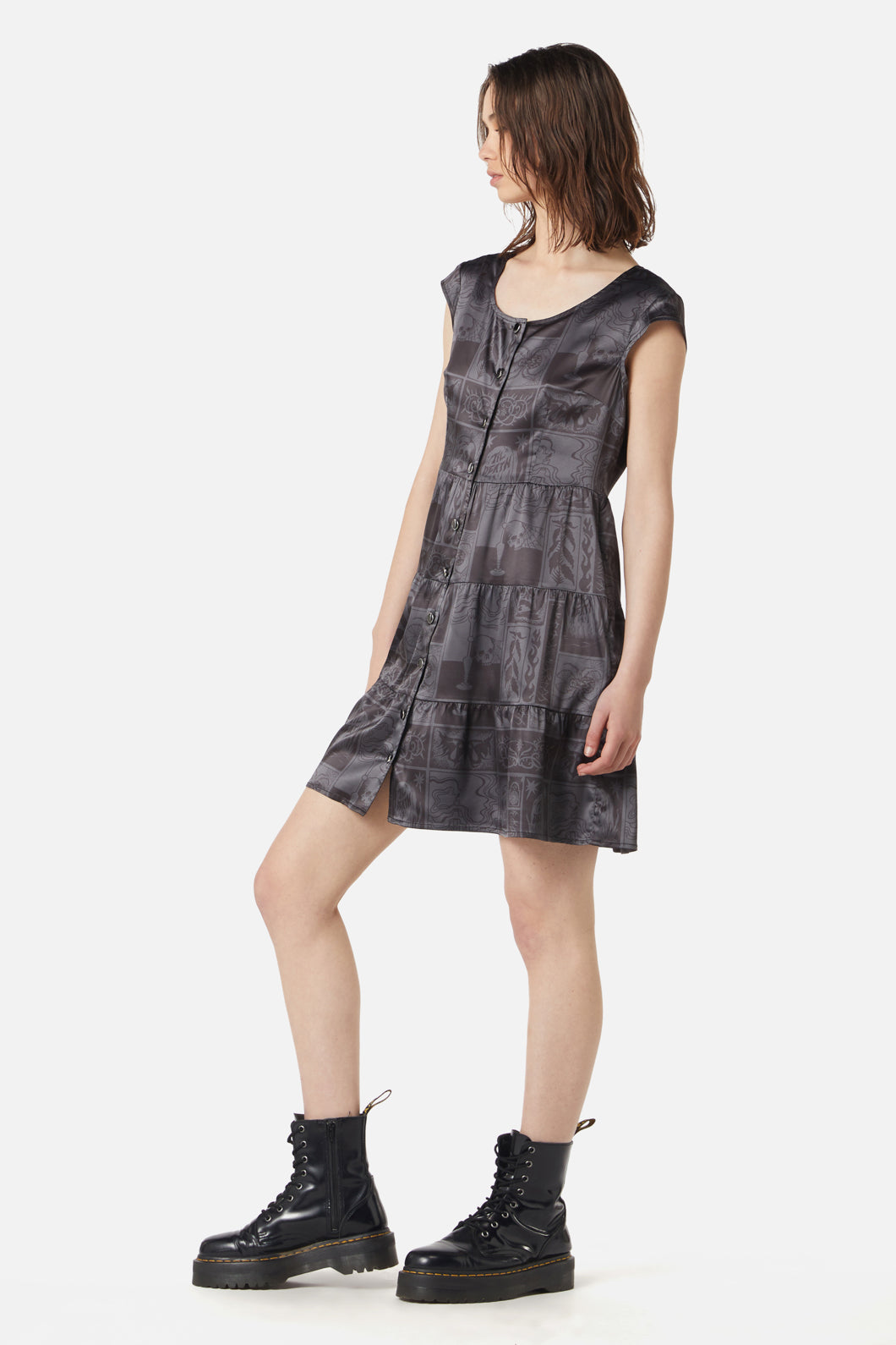 Dangerfield - Ruined Mansion Satin Brocade Dress - black-grey