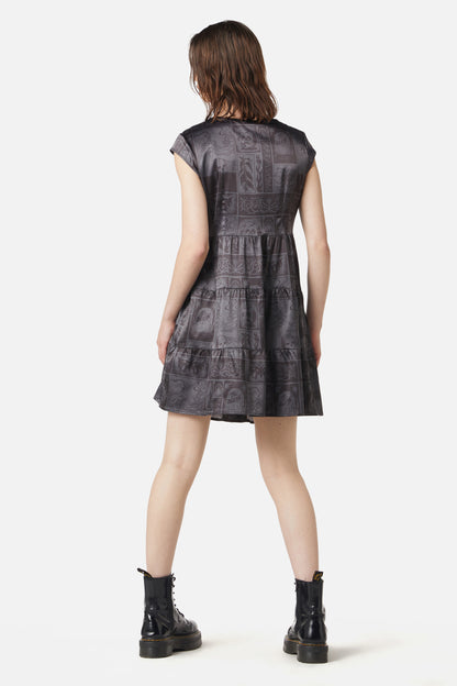 Dangerfield - Ruined Mansion Satin Brocade Dress - black-grey