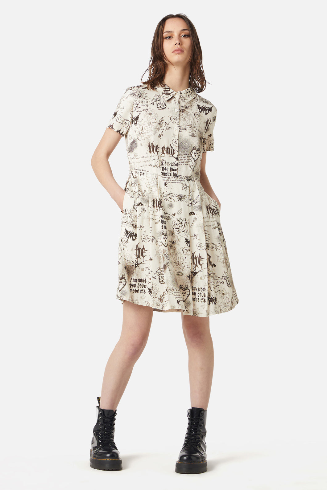 Dangerfield - Lover's Departure Printed Dress - cream