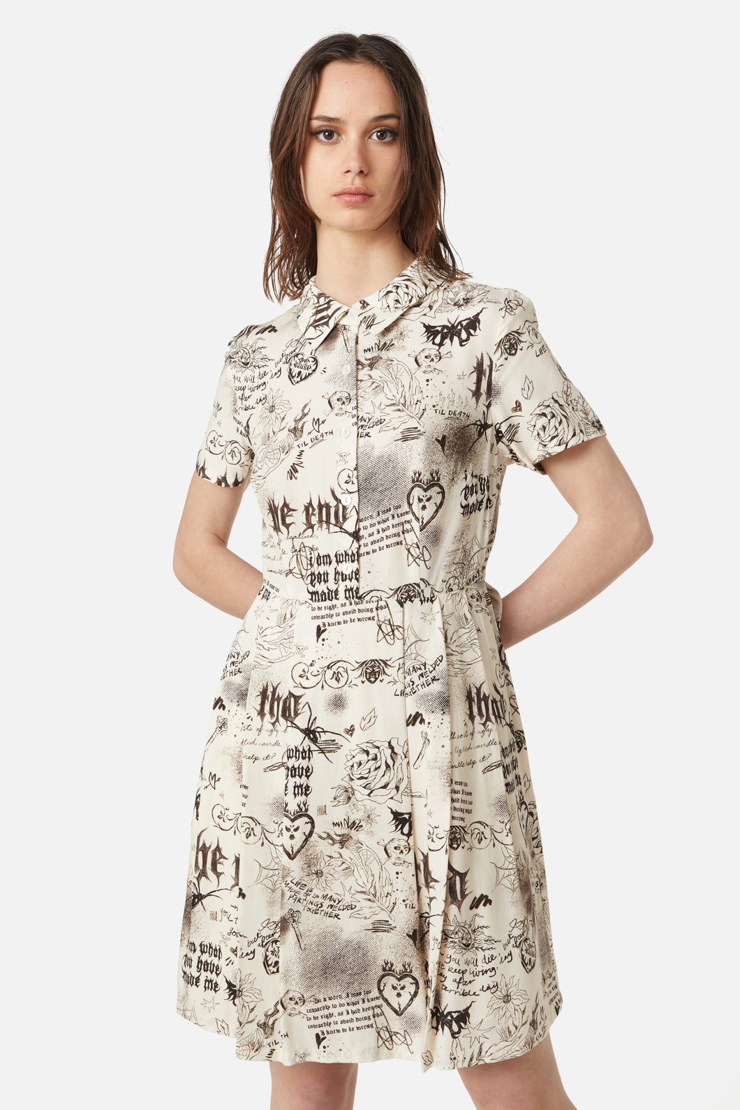 Dangerfield - Lover's Departure Printed Dress - cream
