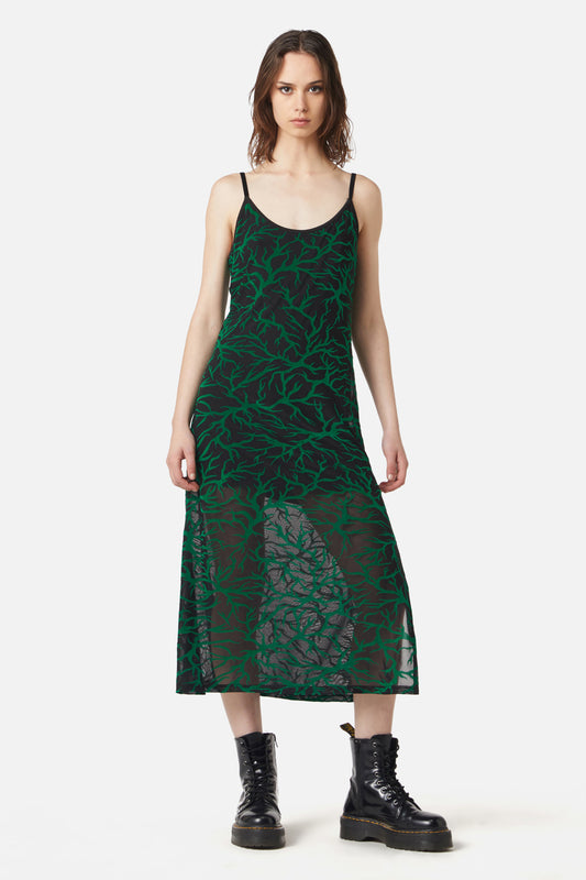 Dangerfield - Neglected Flocked Mesh Midi Dress - black-green