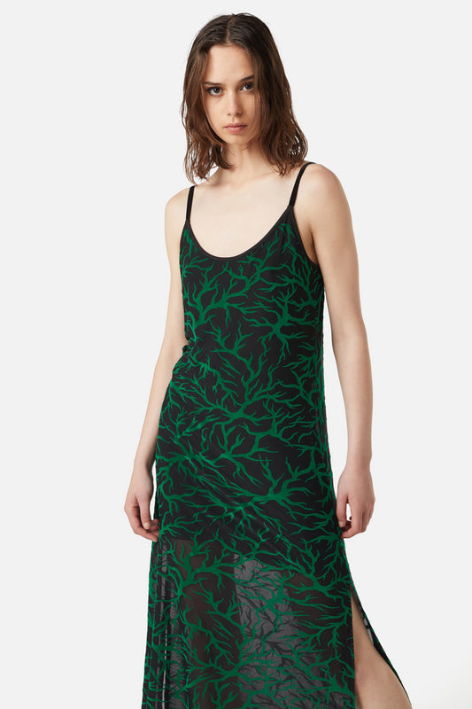 Dangerfield - Neglected Flocked Mesh Midi Dress - black-green