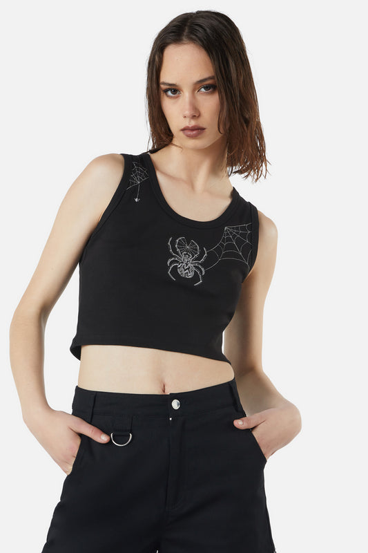 Dangerfield - Cobweb Embroidered Tank - black