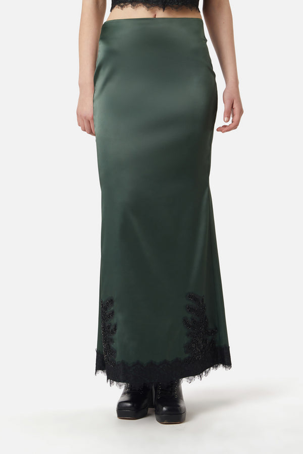 Dangerfield - Remnants Satin Lace Skirt - green