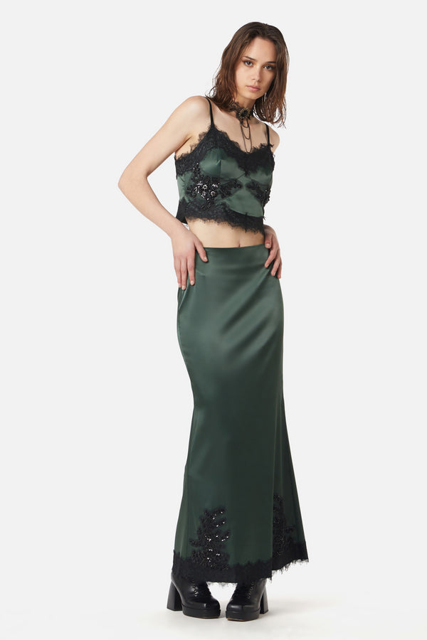 Dangerfield - Remnants Satin Lace Skirt - green