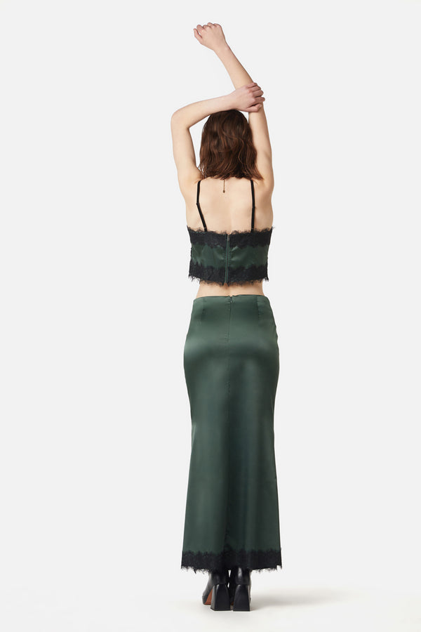 Dangerfield - Remnants Satin Lace Skirt - green