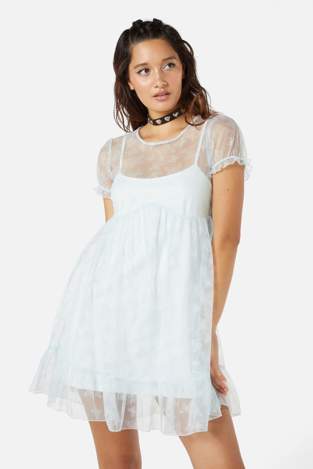 Dangerfield - Butterflies On The Wall Mesh Dress - blue