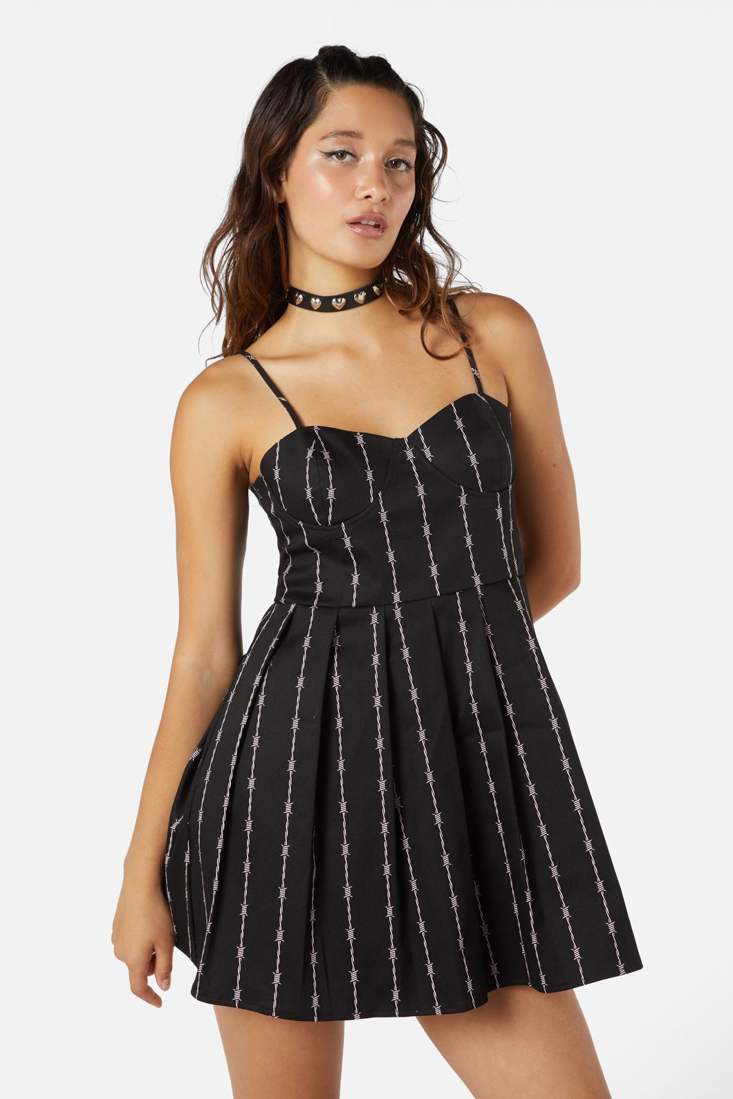 Dangerfield - Barb Wire Bustier Pleated Dress - black