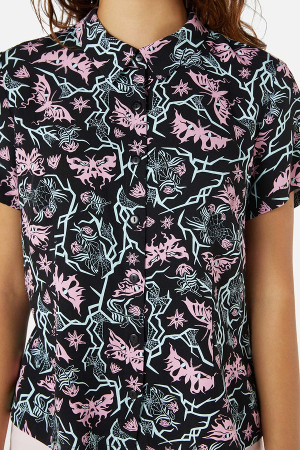 Dangerfield - To The Butterflies Printed Blouse - black-pink-blue