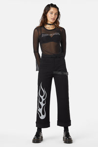 Dangerfield - Diamante Leave Me Alone Mesh Flare Sleeve Top - black