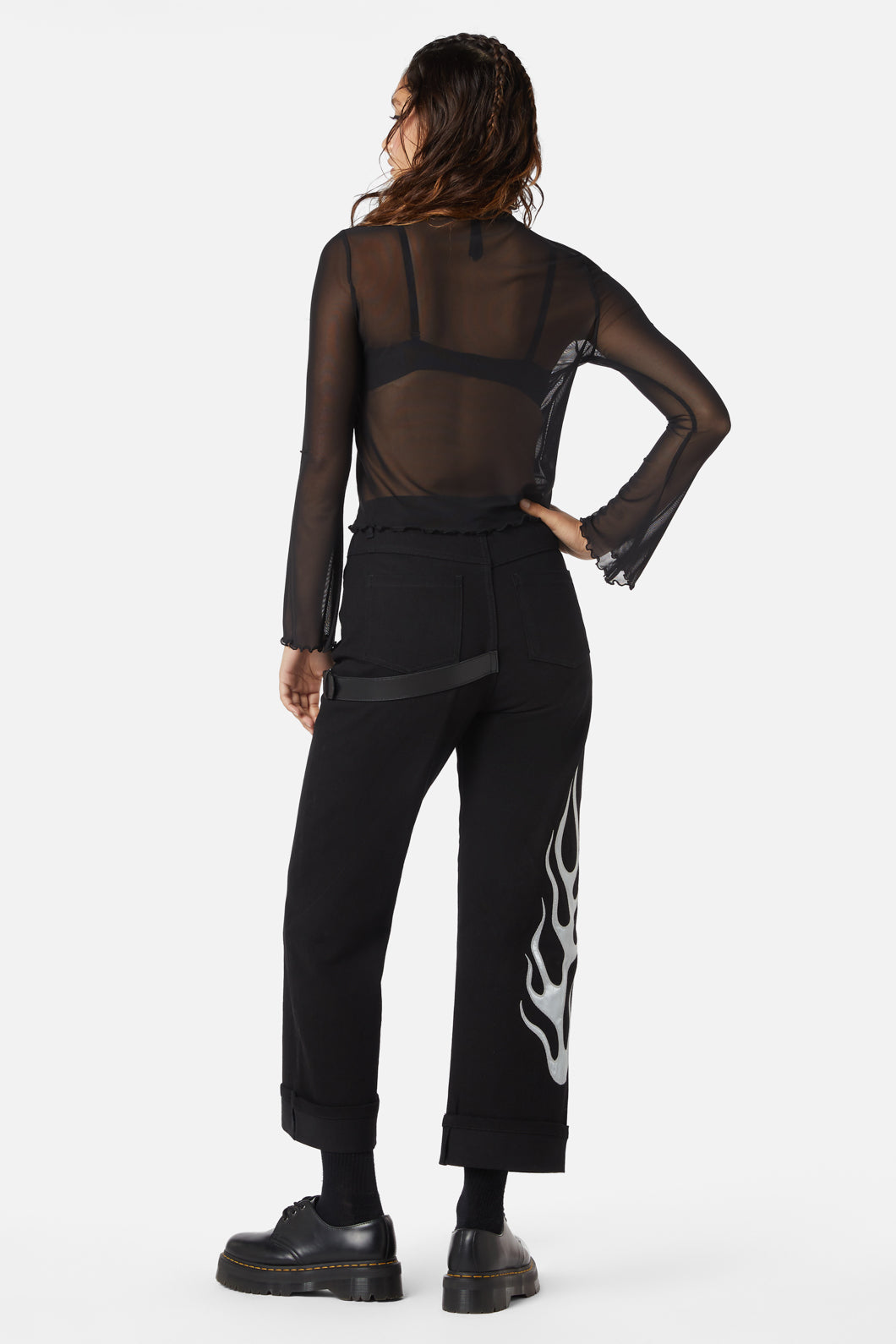 Dangerfield - Diamante Leave Me Alone Mesh Flare Sleeve Top - black