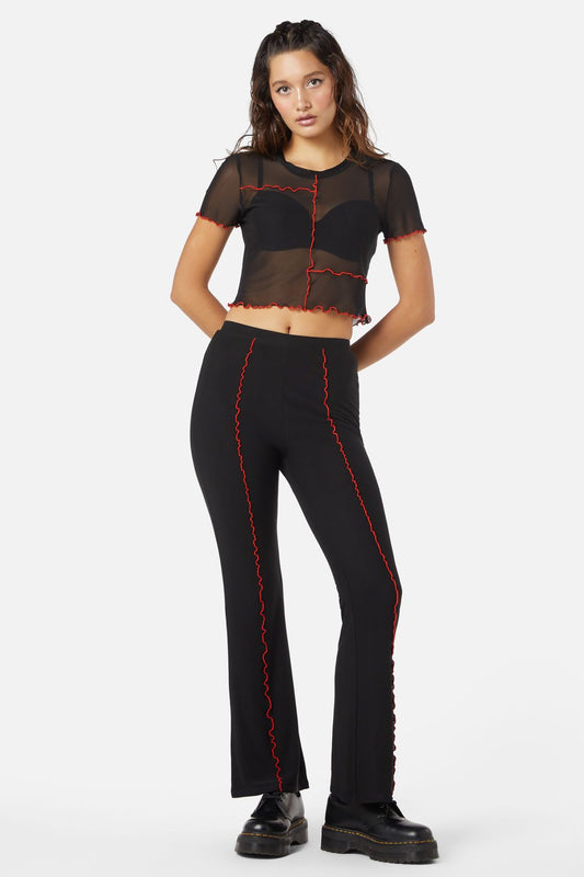 Dangerfield - Manic Short Sleeve Babylock Mesh Top - black-red