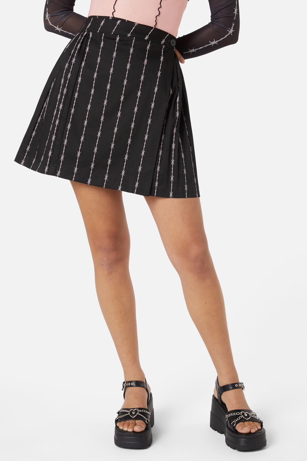 Dangerfield - Barbed Wire Pleated Slider Skirt - black