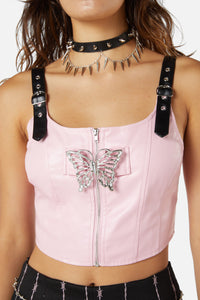 Dangerfield - Butterfly Clasp PU Corset - pink