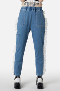 Dangerfield - Ruffle Denim Cargo Pant - denim-blue