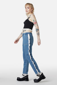 Dangerfield - Ruffle Denim Cargo Pant - denim-blue