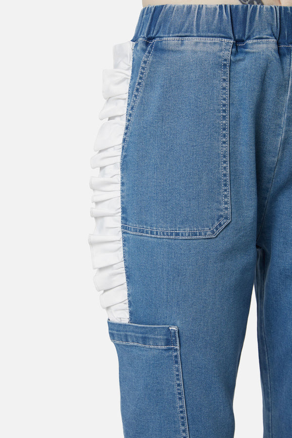 Dangerfield - Ruffle Denim Cargo Pant - denim-blue