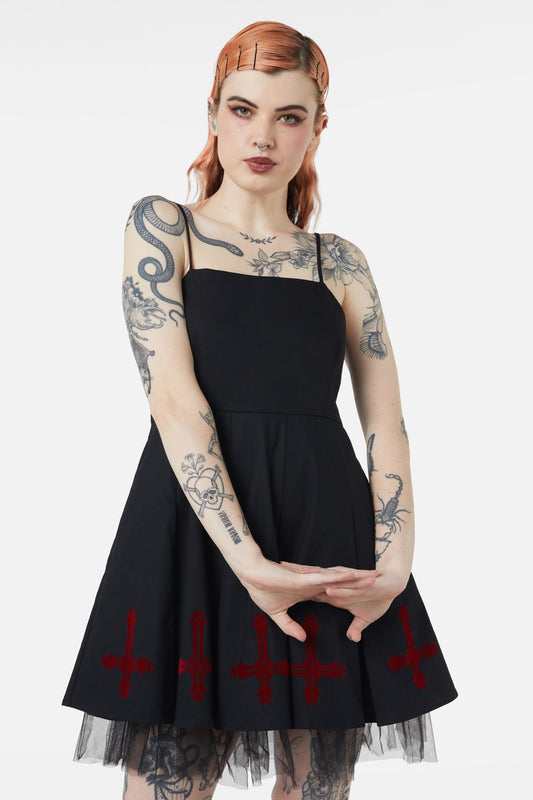 Dangerfield - Hail Lilith Flocked Hem Bustier Dress - black