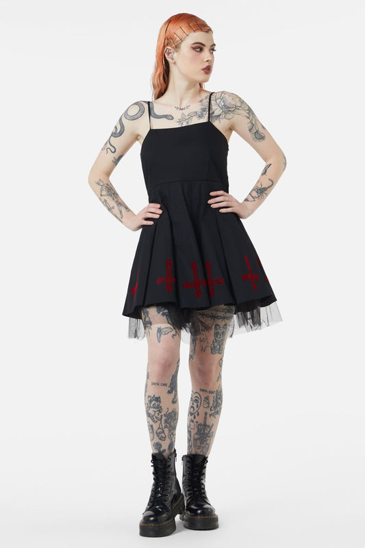 Dangerfield - Hail Lilith Flocked Hem Bustier Dress - black
