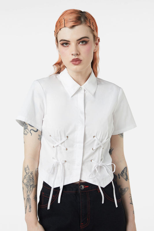 Dangerfield - Eliza Lace Up Blouse - white