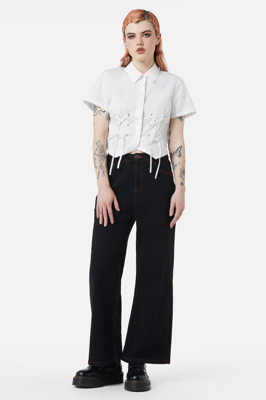 Dangerfield - Eliza Lace Up Blouse - white