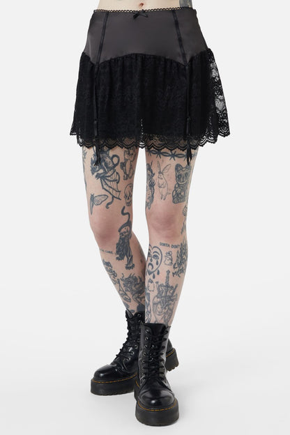 Dangerfield - Boudoir Satin Lace Skort - black