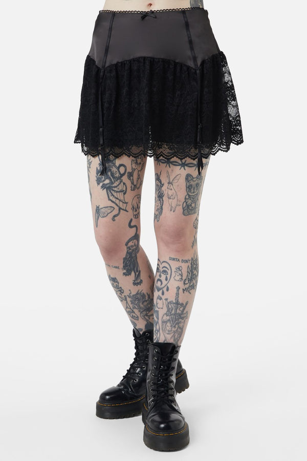 Dangerfield - Boudoir Satin Lace Skort - black