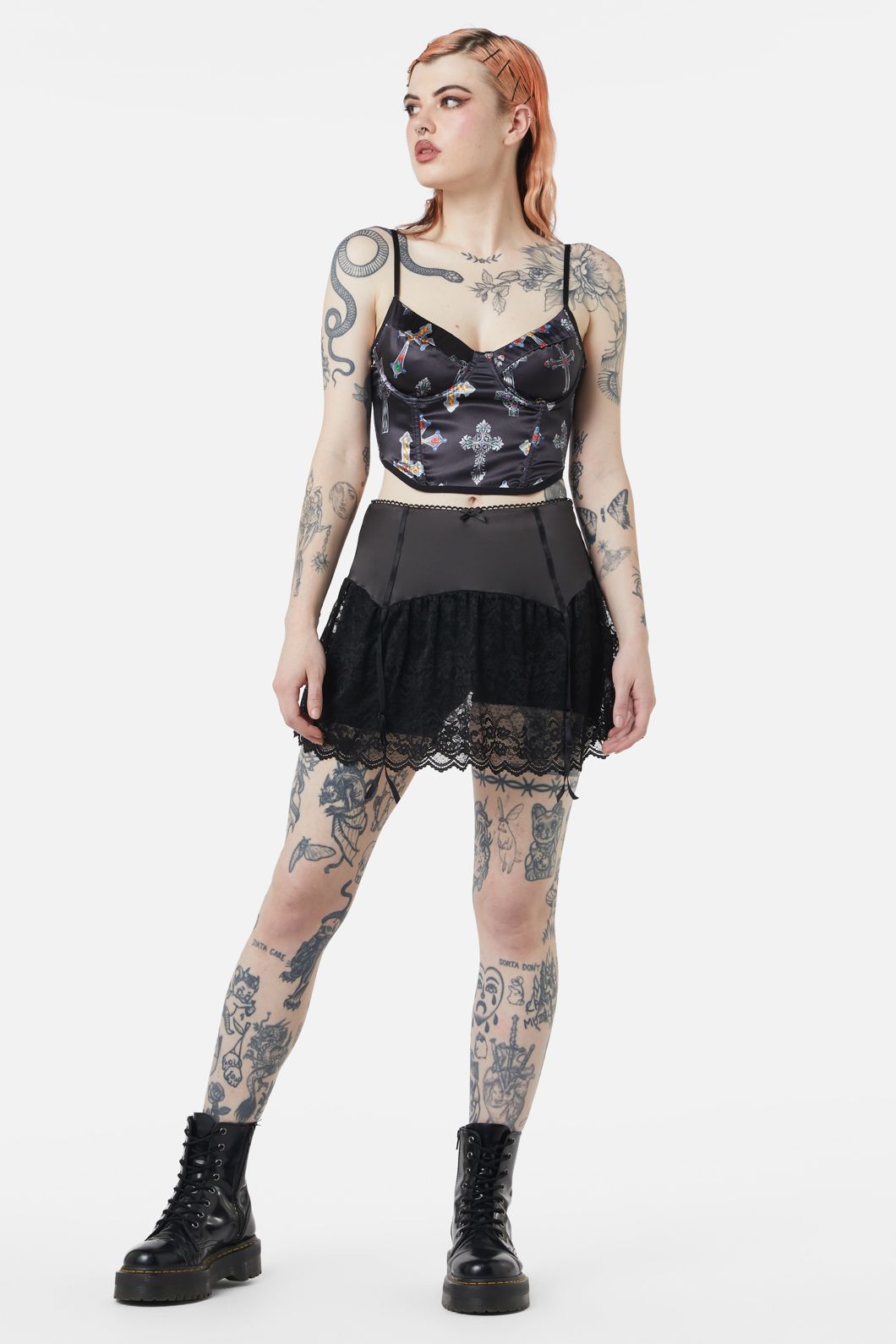 Dangerfield - Boudoir Satin Lace Skort - black