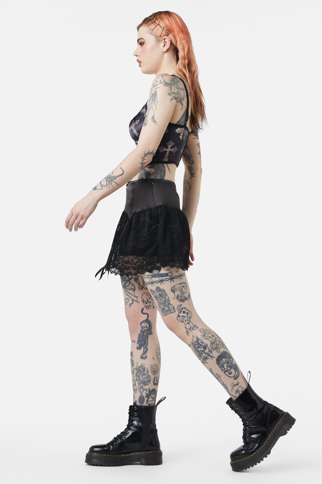 Dangerfield - Boudoir Satin Lace Skort - black