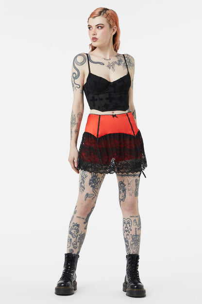 Dangerfield - Boudoir Satin Lace Skort - red