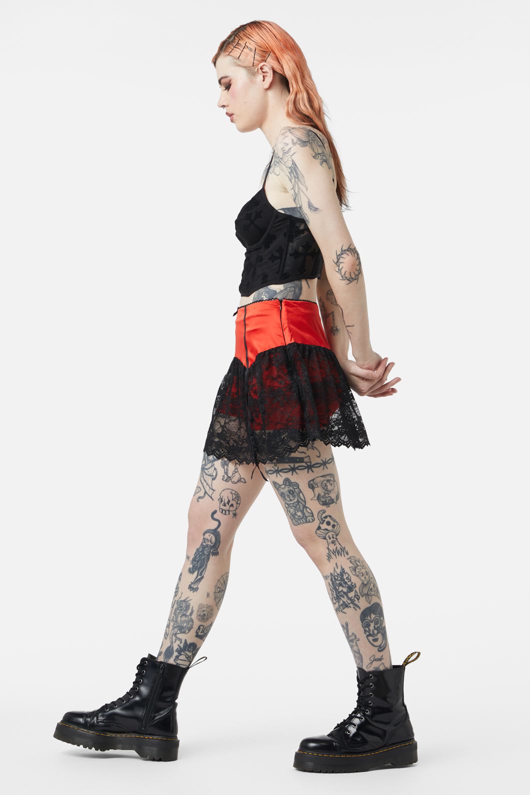 Dangerfield - Boudoir Satin Lace Skort - red