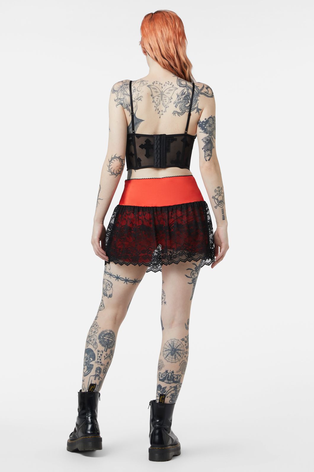 Dangerfield - Boudoir Satin Lace Skort - red
