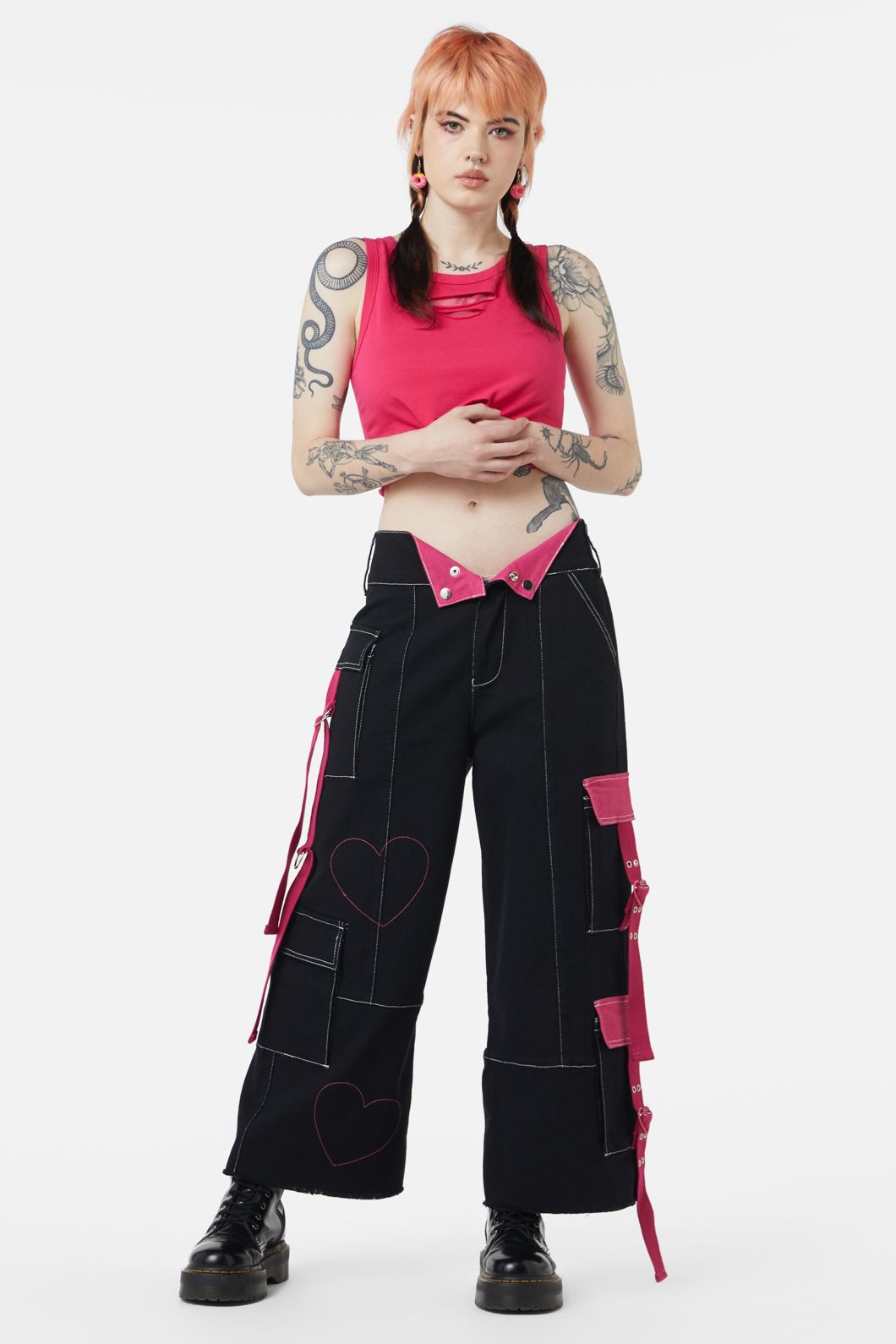 Gothic Baggy Bondage Alt Pant Red Threads Cargo Trouser Trans Shorts