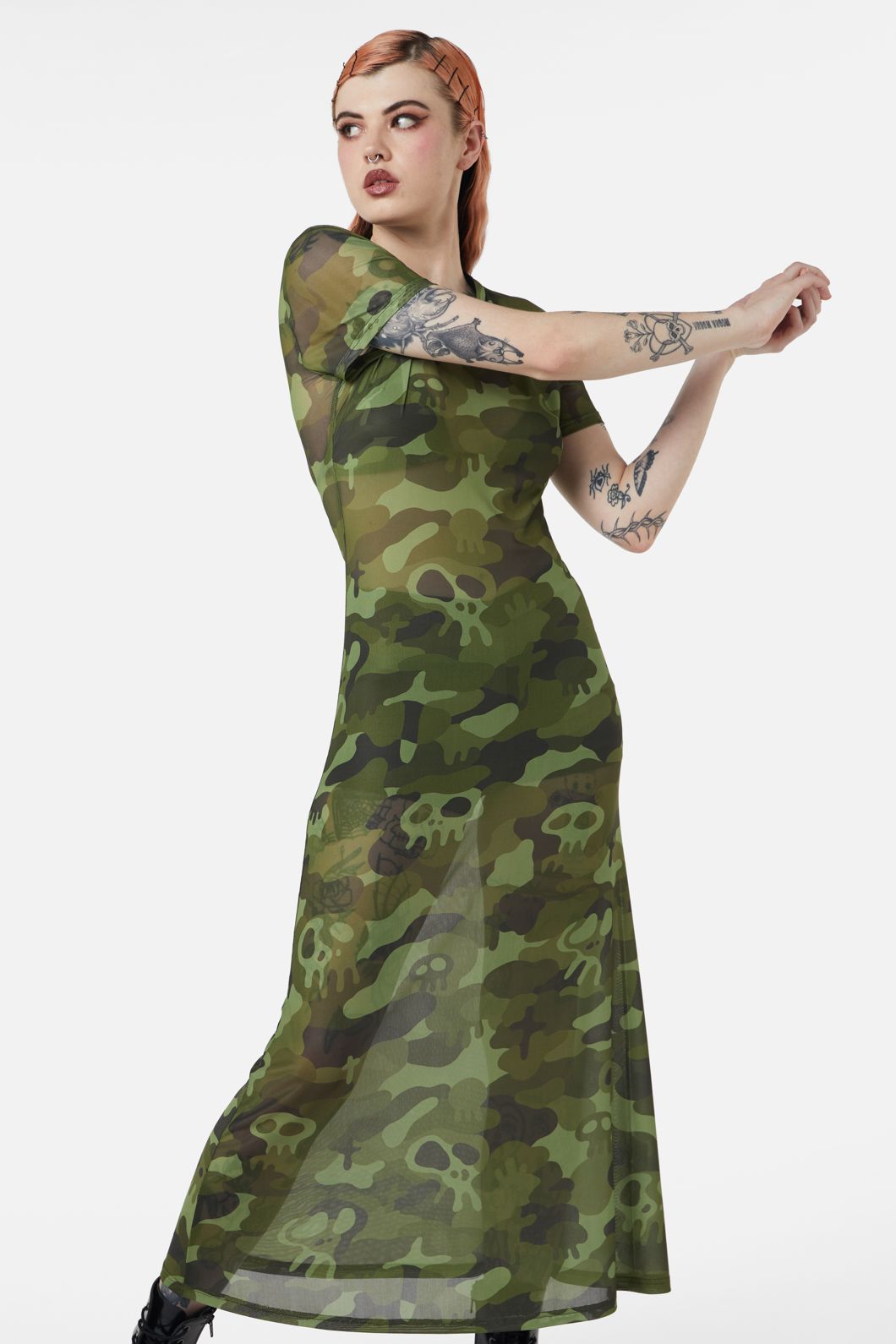 Dangerfield - Nook Of The Garden Camo Mesh Dress - green