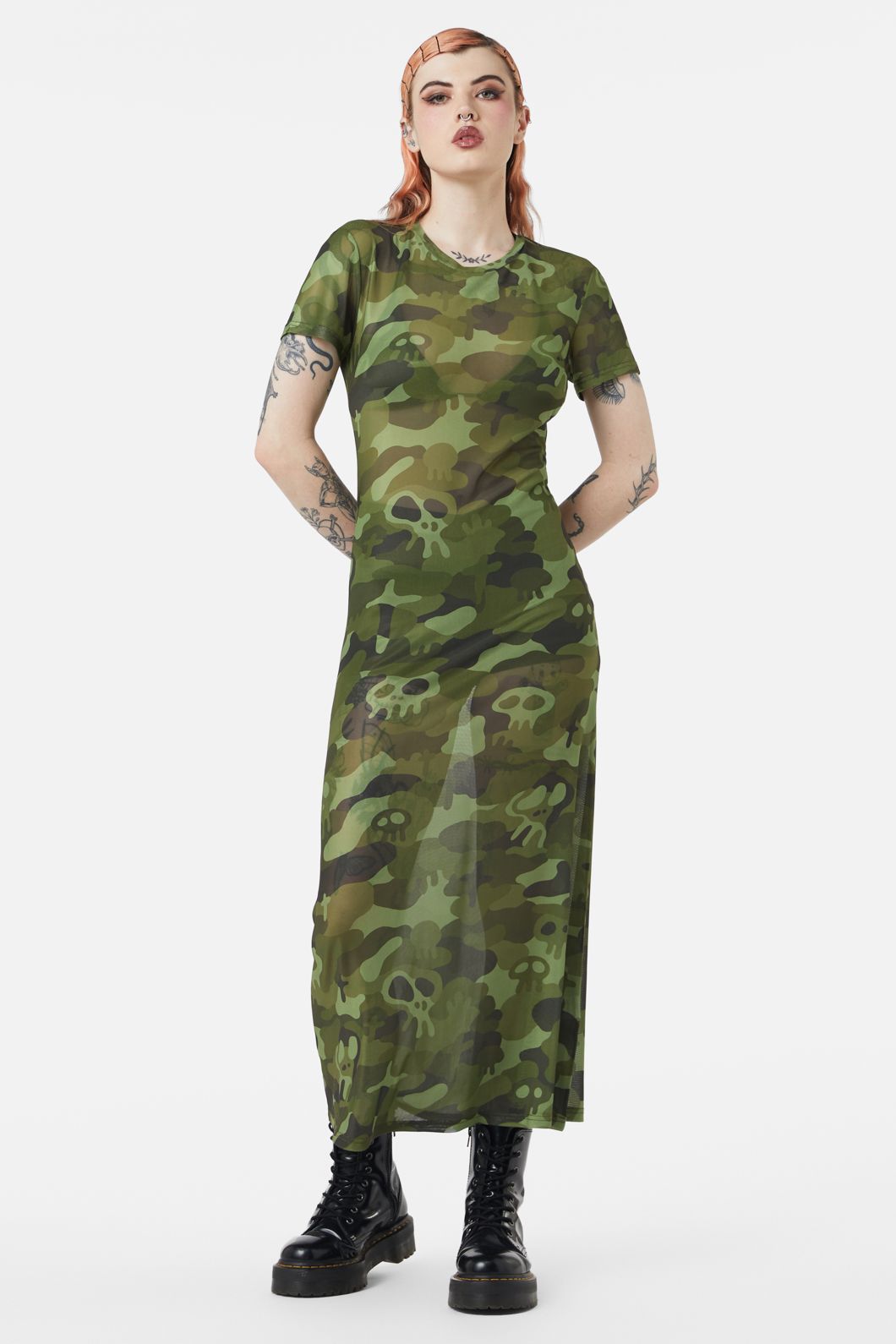 Dangerfield - Nook Of The Garden Camo Mesh Dress - green