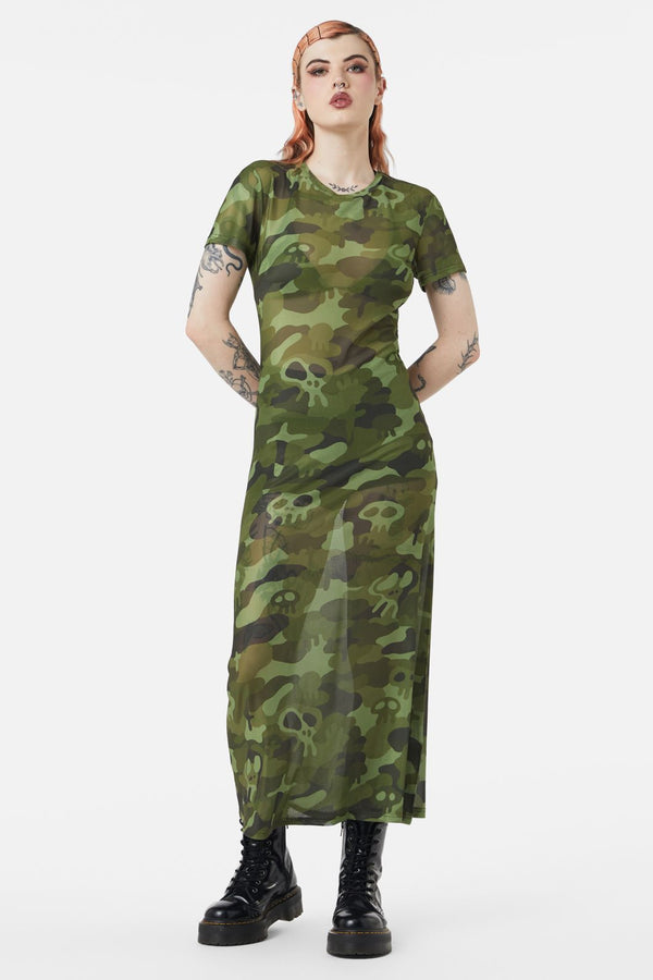 Dangerfield - Nook Of The Garden Camo Mesh Dress - green