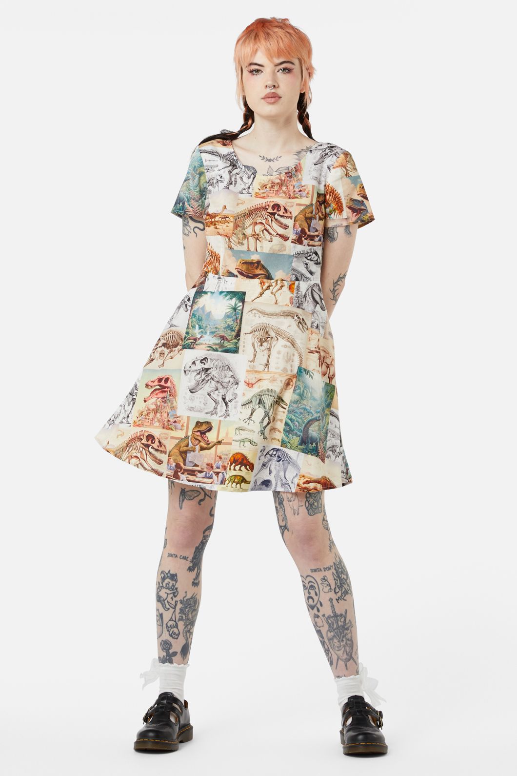 Dangerfield - Prehistoric Dino Tile Print Dress - multi