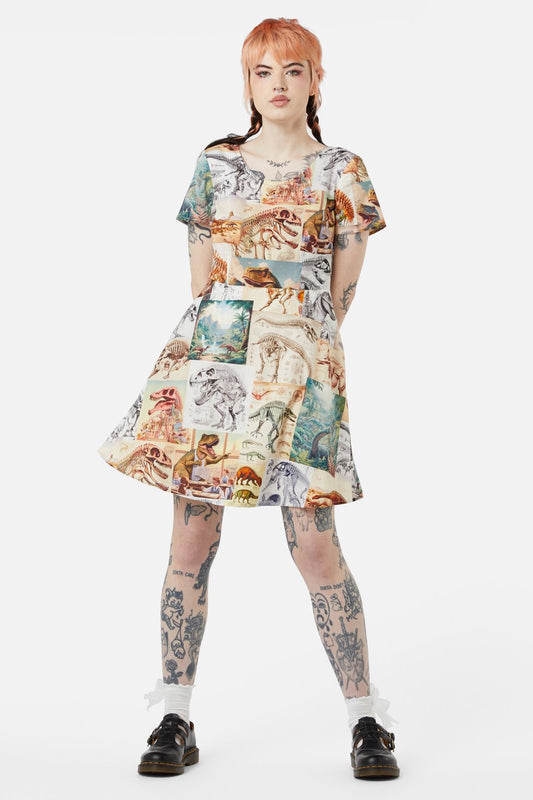 Dangerfield - Prehistoric Dino Tile Print Dress - multi