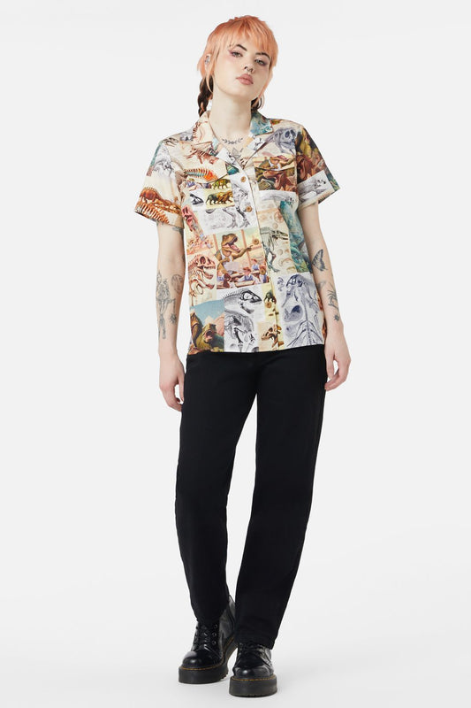 Dangerfield - Prehistoric Dino Tile Print Blouse - multi