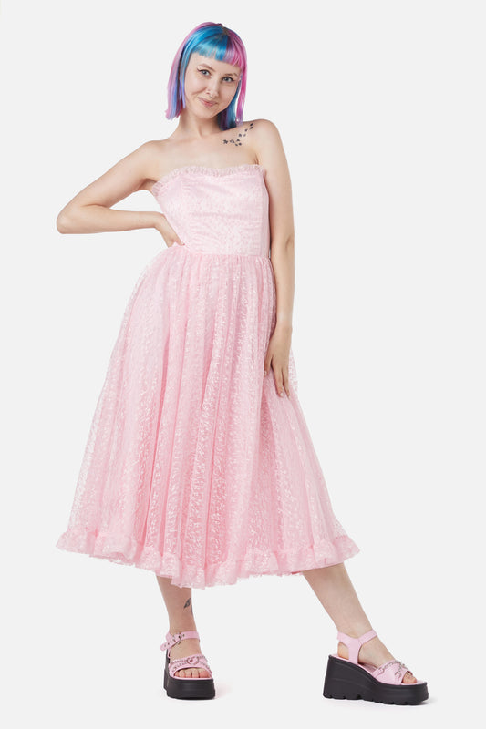 Dangerfield - Elina Lace Trim Dress - pink