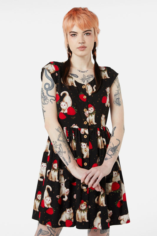 Dangerfield - Berry Kitty Summer Dress - black