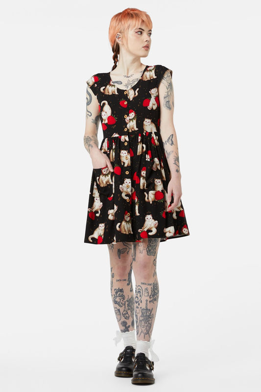 Dangerfield - Berry Kitty Summer Dress - black