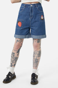 Dangerfield - Berry Kitty Denim Shorts - blue