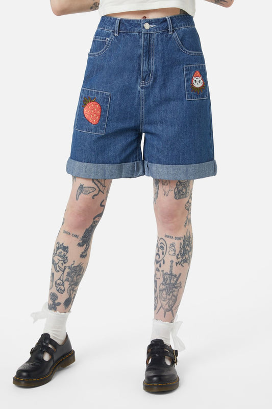 Dangerfield - Berry Kitty Denim Shorts - blue
