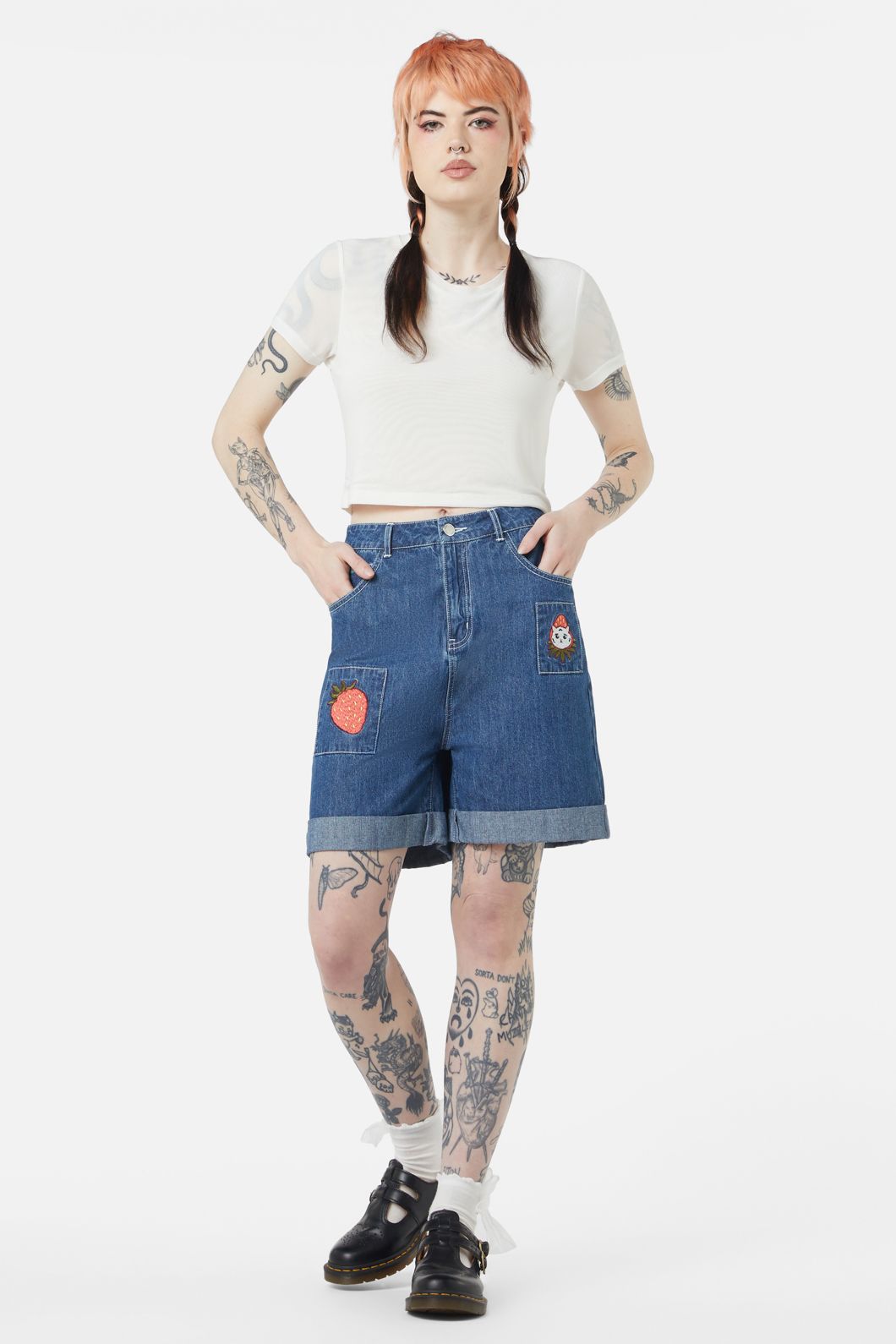 Dangerfield - Berry Kitty Denim Shorts - blue