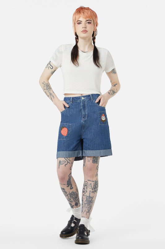 Dangerfield - Berry Kitty Denim Shorts - blue