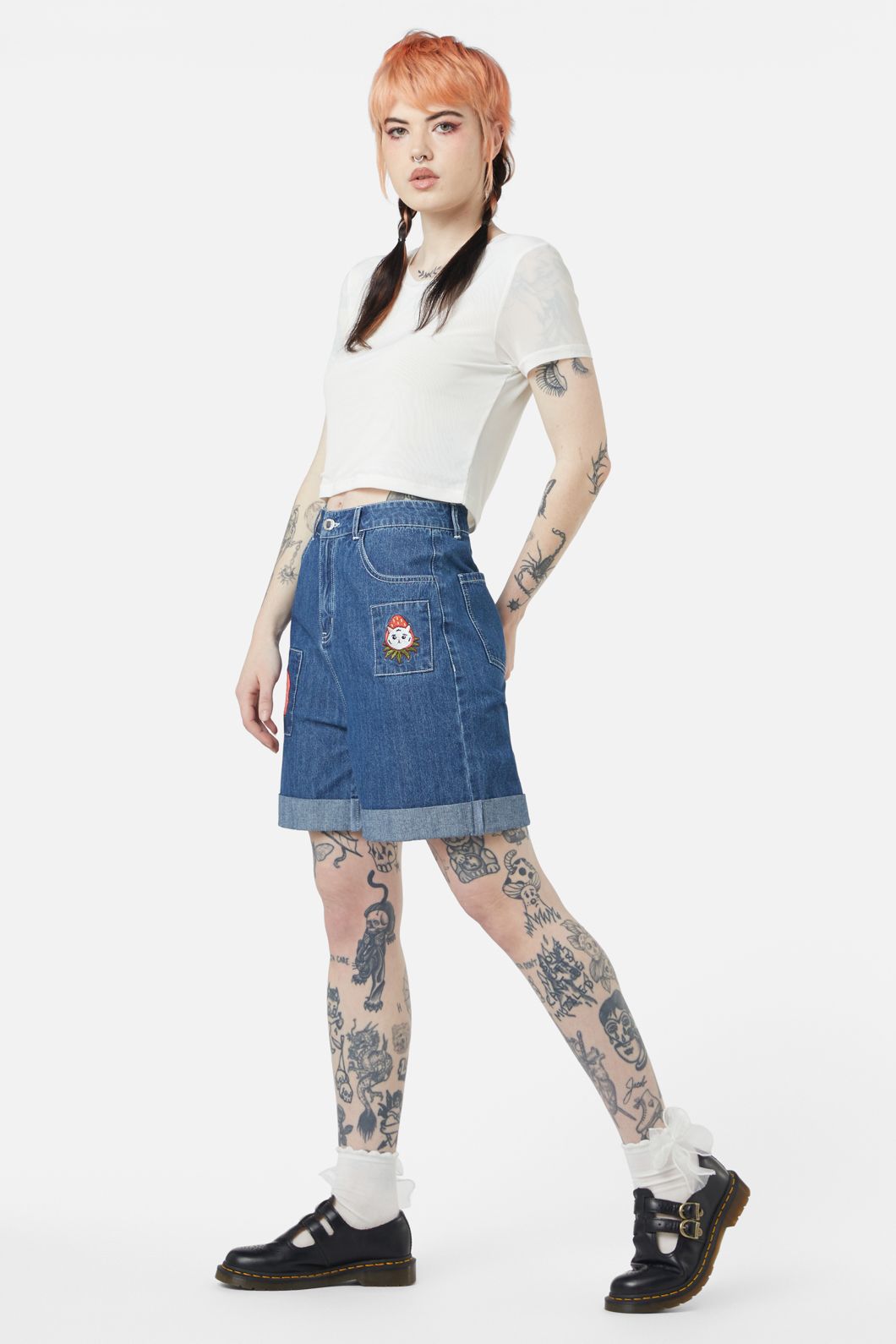 Dangerfield - Berry Kitty Denim Shorts - blue