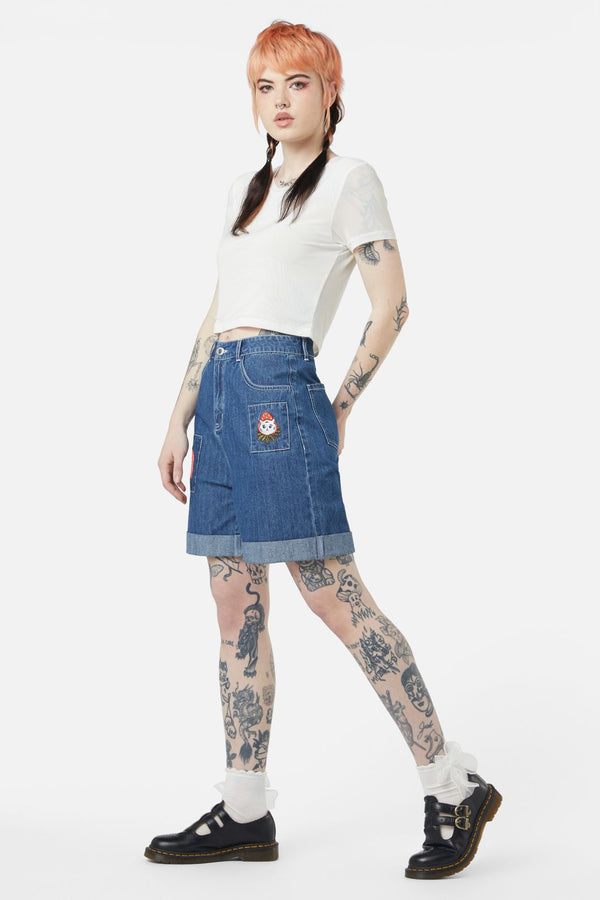 Dangerfield - Berry Kitty Denim Shorts - blue
