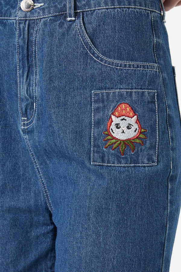 Dangerfield - Berry Kitty Denim Shorts - blue