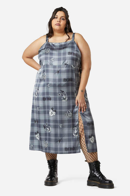 Dangerfield - Curve Love Her Printed Satin Split Dress - grey